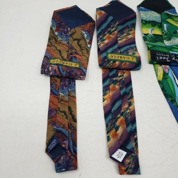 Vintage Lot of 4 J.Garcia Billy Joel Silk Neckties Mens 90s USA Books Music Art - Picture 4 of 5